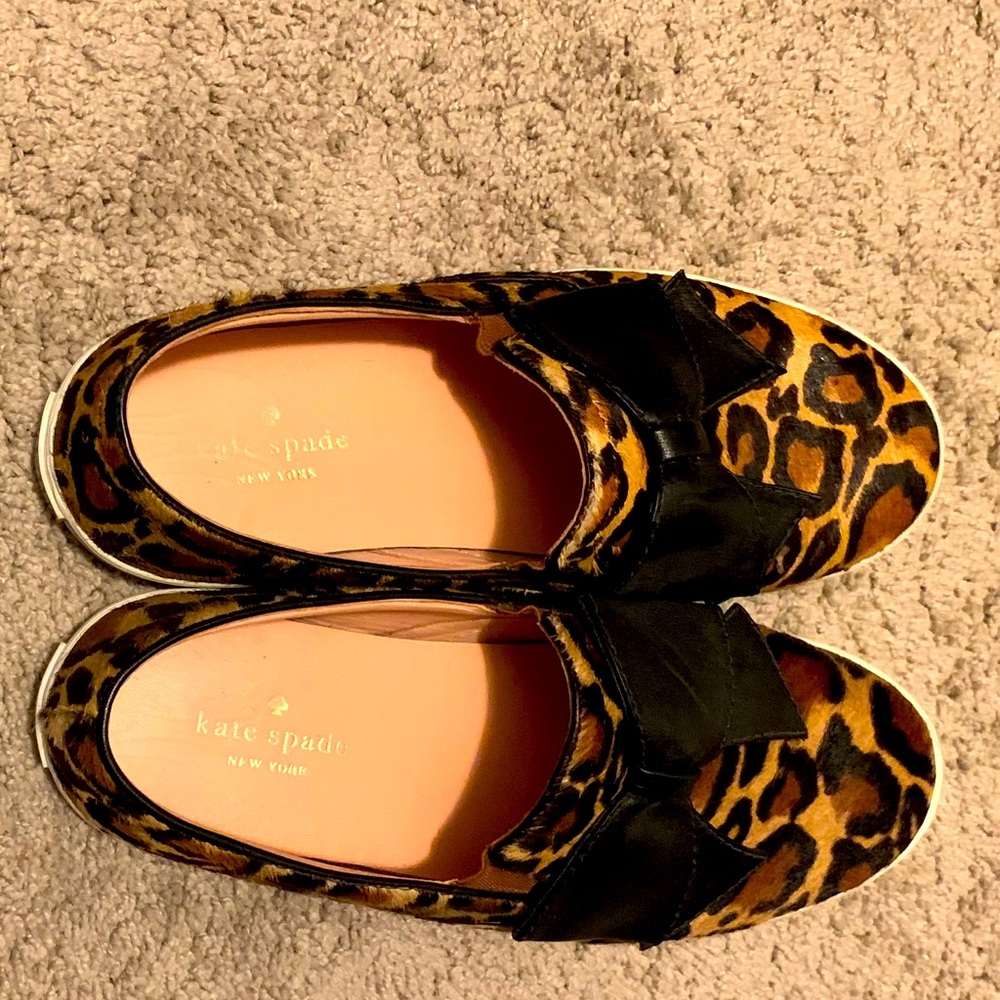 Kate Spade leopard print bow slip on sneakers